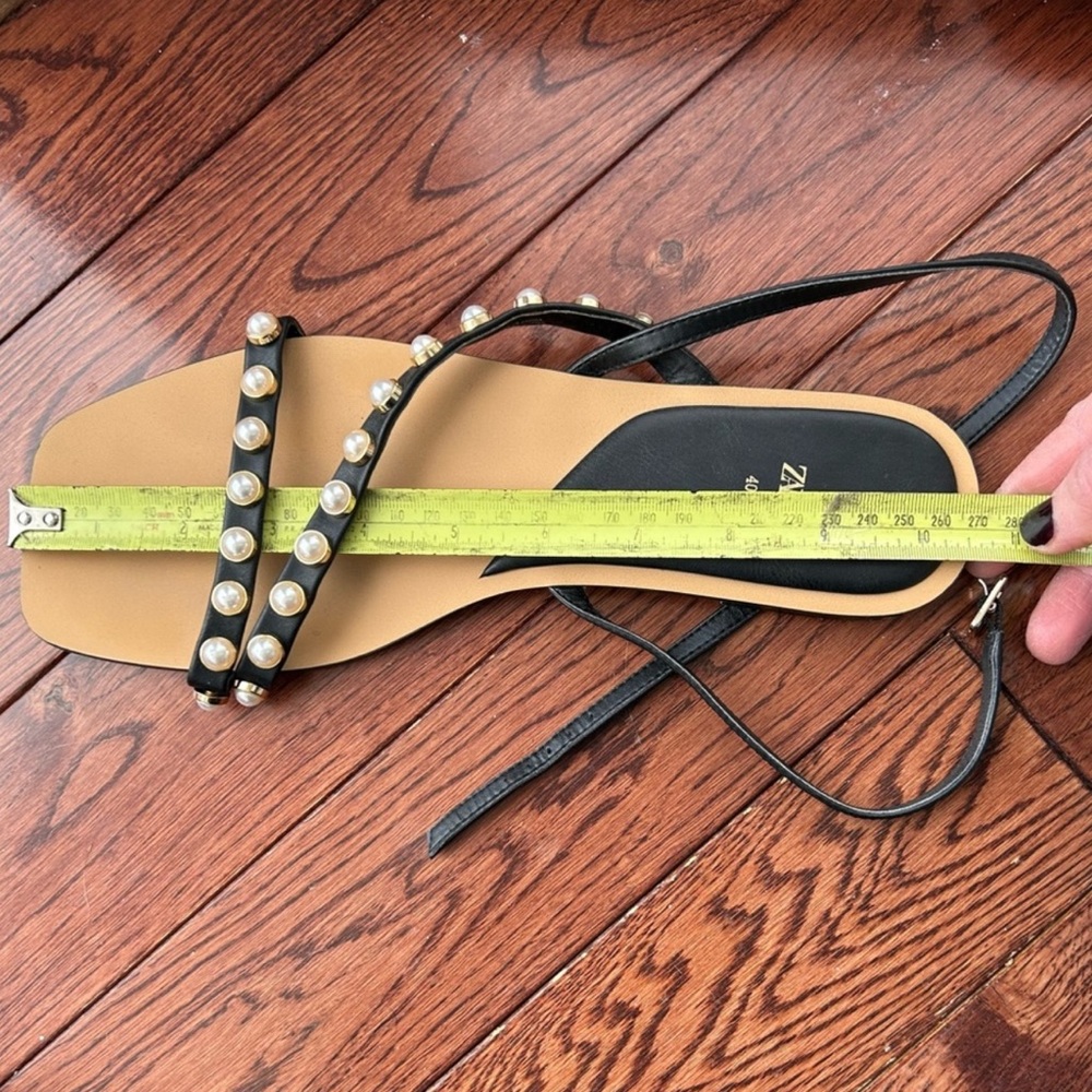 Zara Black Strappy Sandals with Pearls